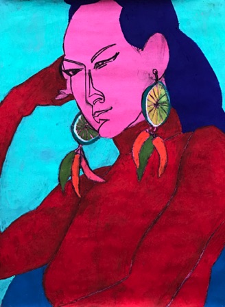 Ms Wednesday in a Red Leotard;
2019; watercolor charcoal oil pastel on paper, 24 x 18" Ms Wednesday in a Red Leotard;
2019; watercolor charcoal oil pastel on paper, 24 x 18"